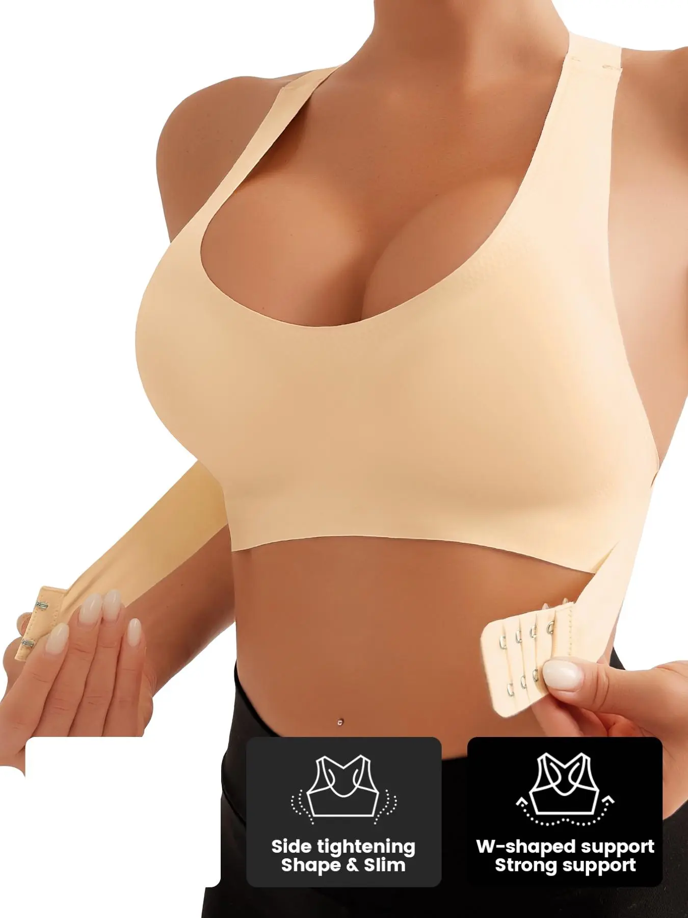 Adjustable Backless Bra for Women, Wireless Wide Strap, Detachable Pads, Moderate Elasticity, Suitable for All Seasons, 4 Colors Available