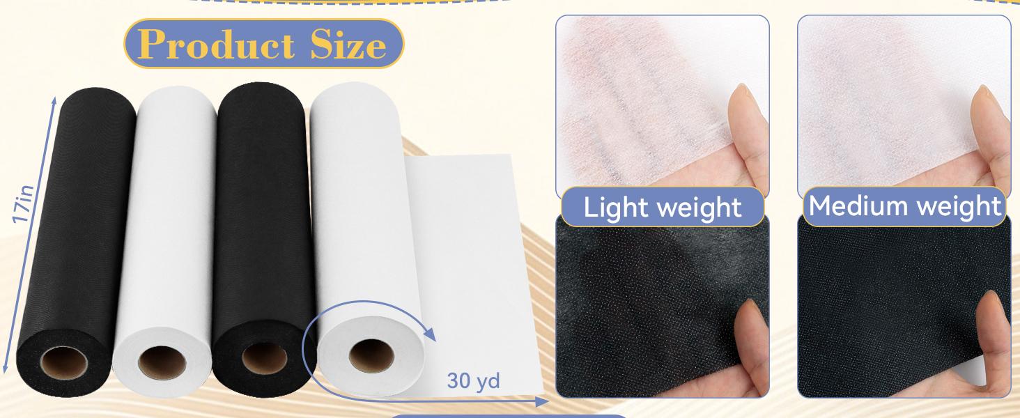Fusible Interfacing for Sewing,17in x 30yd Medium Weight Iron on Non-Woven Interfacing,White Single-Sided Sew-in Interfacing for and Clothing