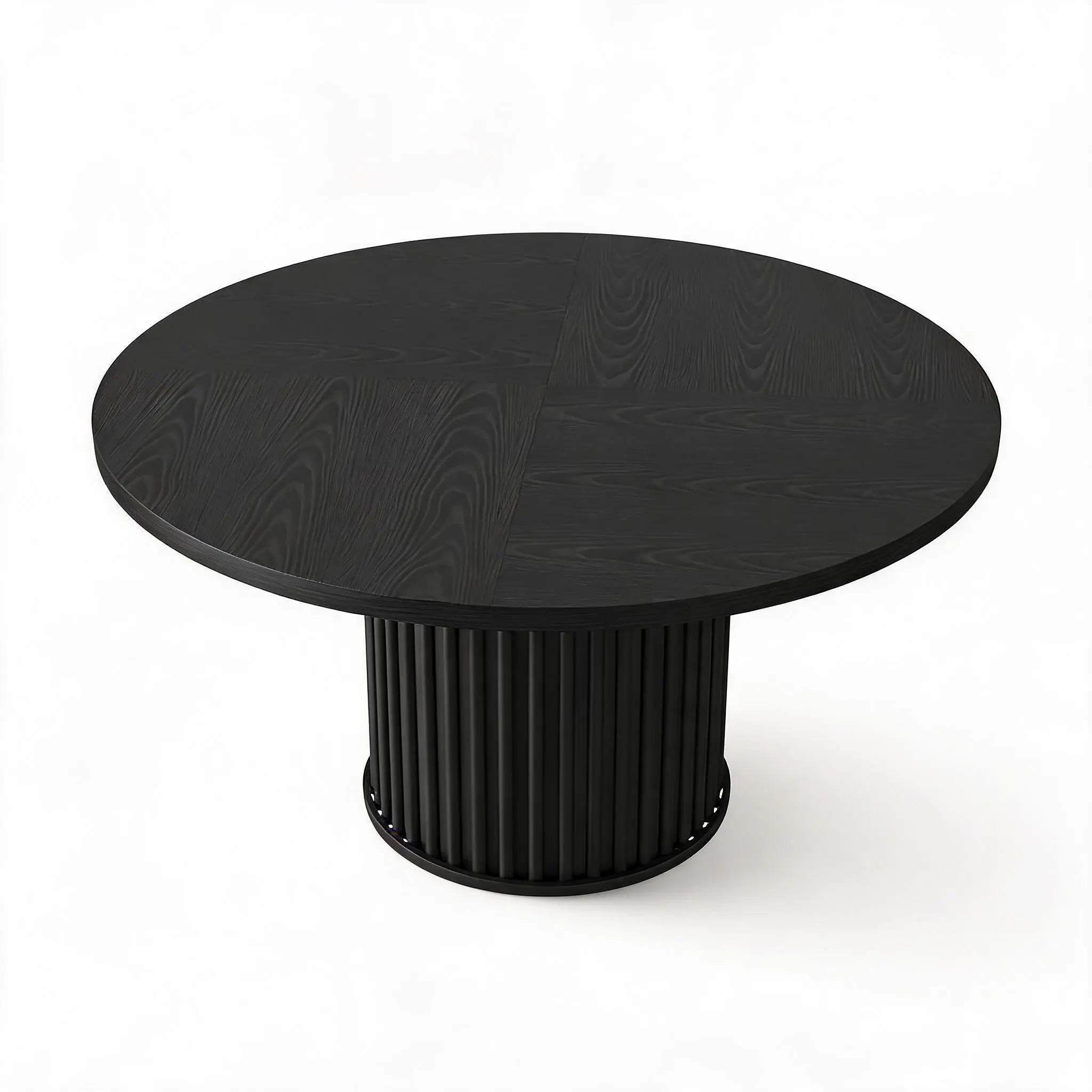 47" Round Dining Table for 4-6 - Industrial Waveform Metal Base, 350lb Capacity, Black/Grey/Brown - Kitchen or Dining Room Centerpiece