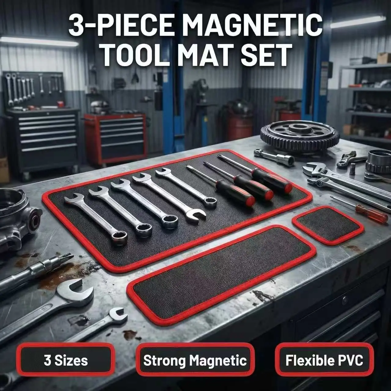 Three-Piece Magnetic Tool Mat Set, PVC Flexible Iron Absorbent Pad, Anti-Slip Repair Tools, Home Storage, Organize Tools, 3 Colors Available
