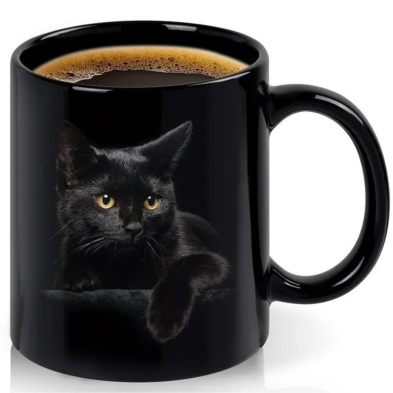 Black Cat Ceramic Coffeemug - 1-Piece Playful Design Drinkware Mug, Classic Kitchenware for Coffee/Tea, Ideal Cat Lover Gift for Birthday, Christmas
