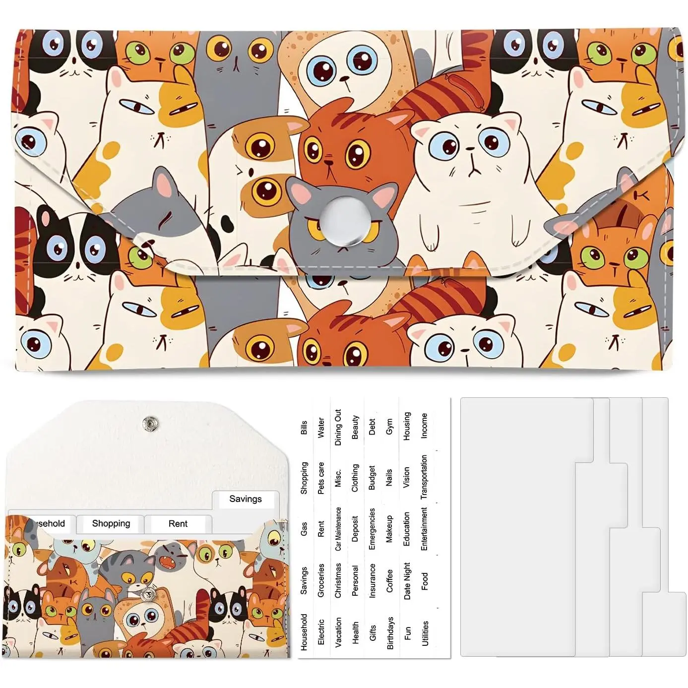 Envelope Wallet,  Budget  Wallet, Cute PU Leather  Saving Wallet with 4 Dividers & 1 Sheets Category Stickers Cute Owl
