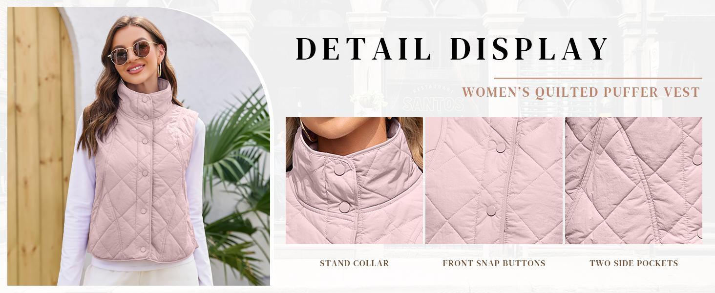 Imily Bela Womens Oversized Puffer Vest Cropped Quilted Stand Collar Lightweight Jacket Sleeveless Button Down Top