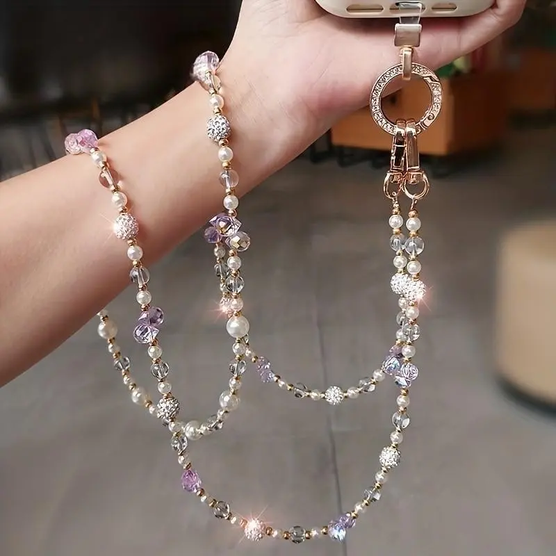 Elegant Long Sparkly Beaded Crossbody Phone Strap, Glitter Rhinestone Bead Anti-Lost Lanyard, Trendy Jewelry Gift for Girls & Ladies, Cell Phone Lanyard, Cell Phone Accessories