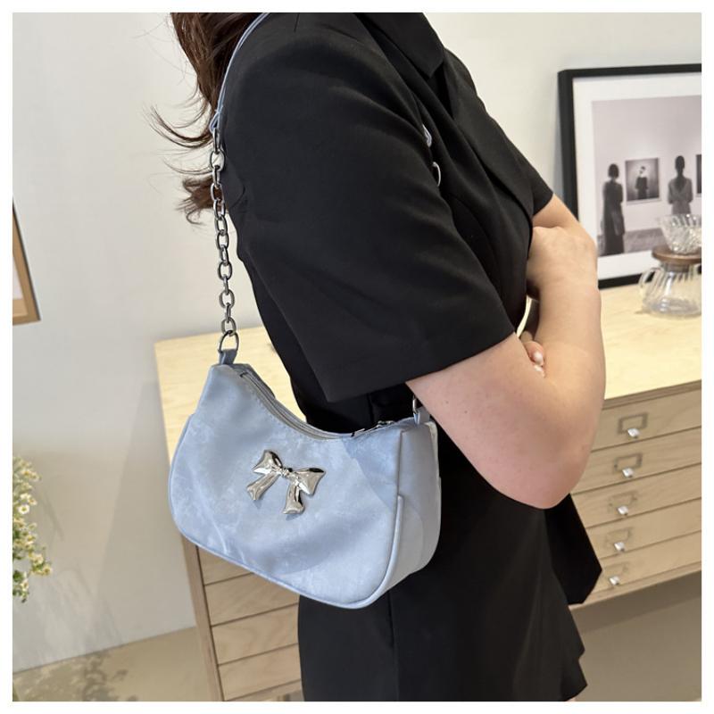 Sweet Little Fresh Bow Handbag Women Korean Armpit Crossbody Bag Chain Shoulder