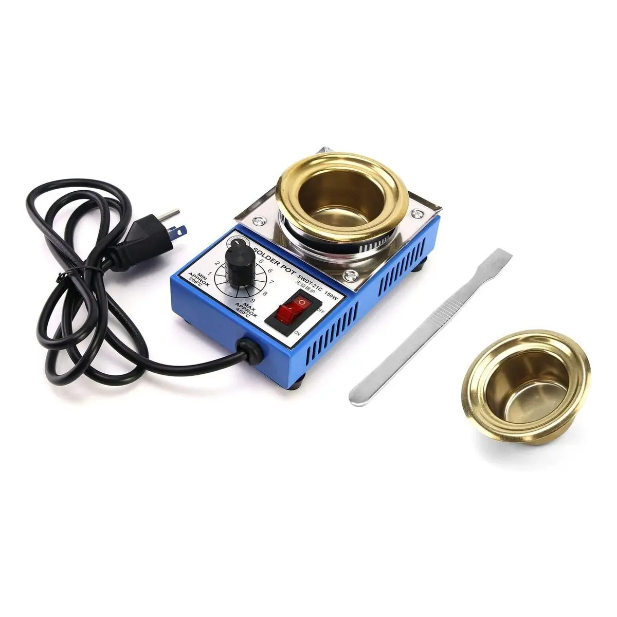 150W 110V Solder Pot, 50MM Soldering Bath with Titanium Plate, Capacity 500G, 200-450 Degree C, Includes Extra Pot and Solder Paste Scraper