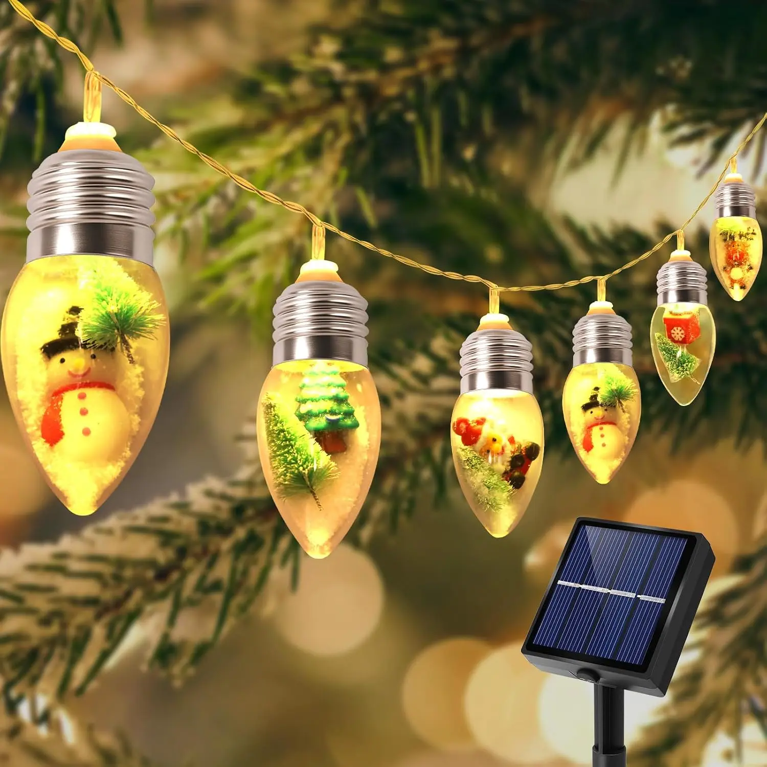 Solar Christmas Lights Outdoor Solar  Xmas Snow Globe String Lights |  Retro 19.7FT Bright Warm White 30 LEDs Outside Christmas Decoration