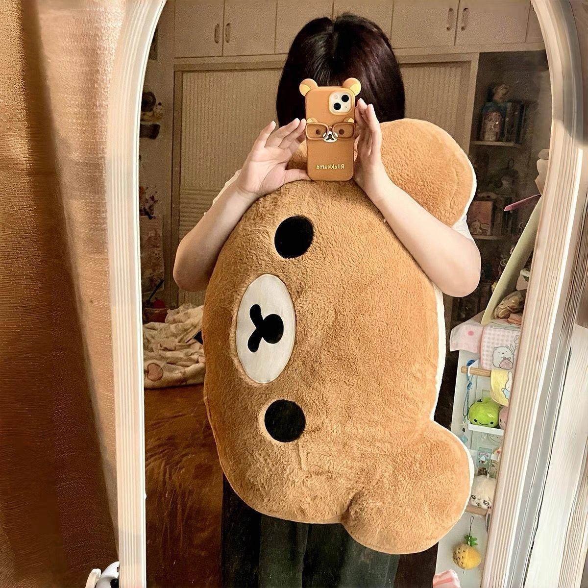 44cm Cute Rilakkuma Plush Toy Back Support Detachable Cover Bedside Large Pillow Comforter Washable Sleeping Pillow Gifts