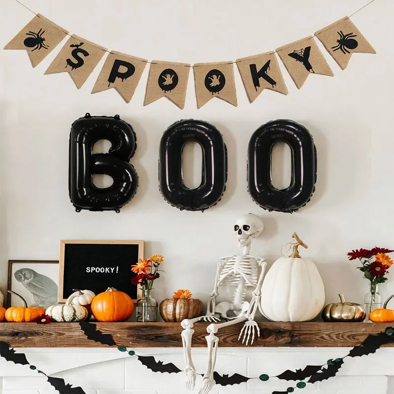 A Set BOO Alphabet, Letter Balloons Halloween-Themed Balloon, Available in two colors: pink and black, Perfect for Halloween Party Decor, Kids' Activities, Trick-Or-Treat