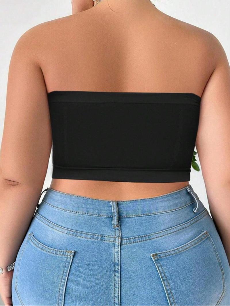 【Plus Size】solid Color Bandeau Bra, Casual Comfortable Breathable Bra for Daily Wear, Women's Plus Size Lingerie for All Seasons, Straplessbra