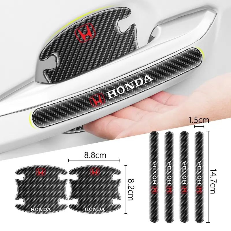 Carbon Fiber PVC Car Door Handle Protector, Anti-Collision Decal for Honda Civic Accord Crv Fit Jazz Mugen, Durable Stylish Accessory