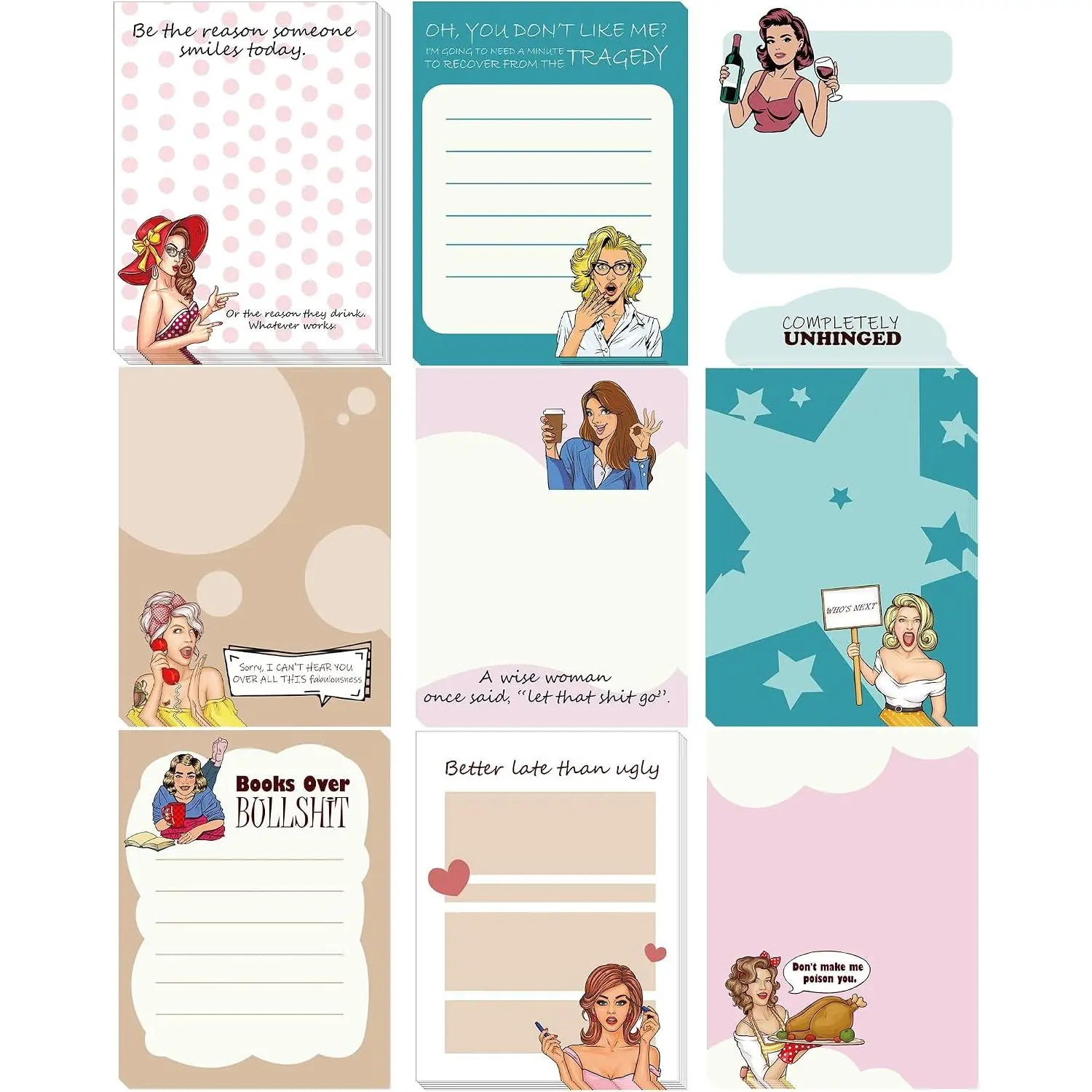 Funny Sticky Notes 9 Pack, Sarcastic Notepads for Women Adults, Humorous Memo Note Pads for School Office, Funny Self-Stick Note for Coworkers Students Teachers Gifts 3x4 Inch