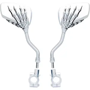 1 Pair Bicycle Mirror, Big View Bike Rear View Mirror Blindsight Multi Angle Adjustable Bike Mirror Billet Aluminum Chrome Plated Outside Skull Claw Style Also suitable for motorcycle mirror