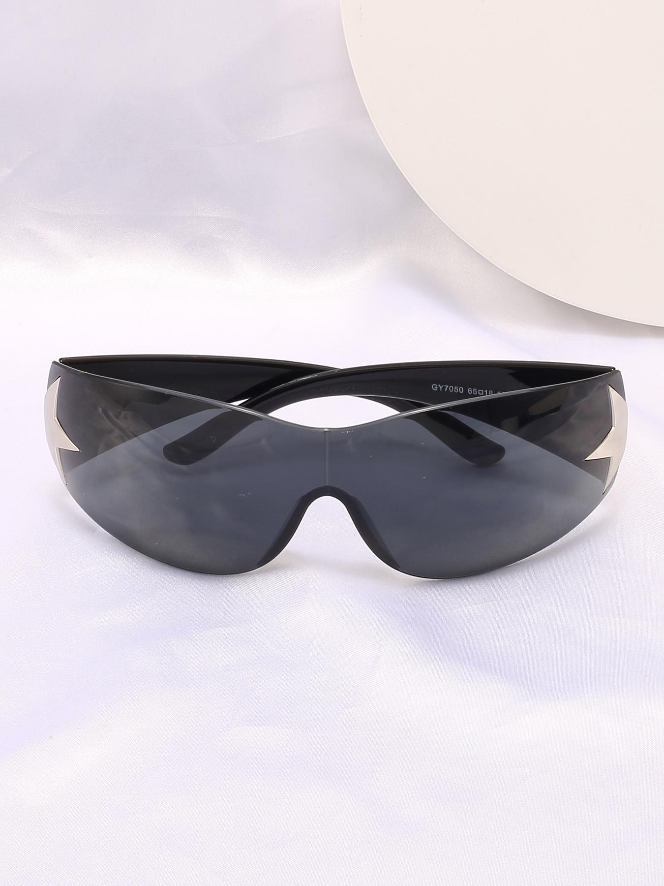Star Decor Rimless Wrap Around Sunglasses, Street Style Sunglasses for Men & Women, Fashion Sunglasses for Outdoor Activities, Trendy Styling Sunglasses