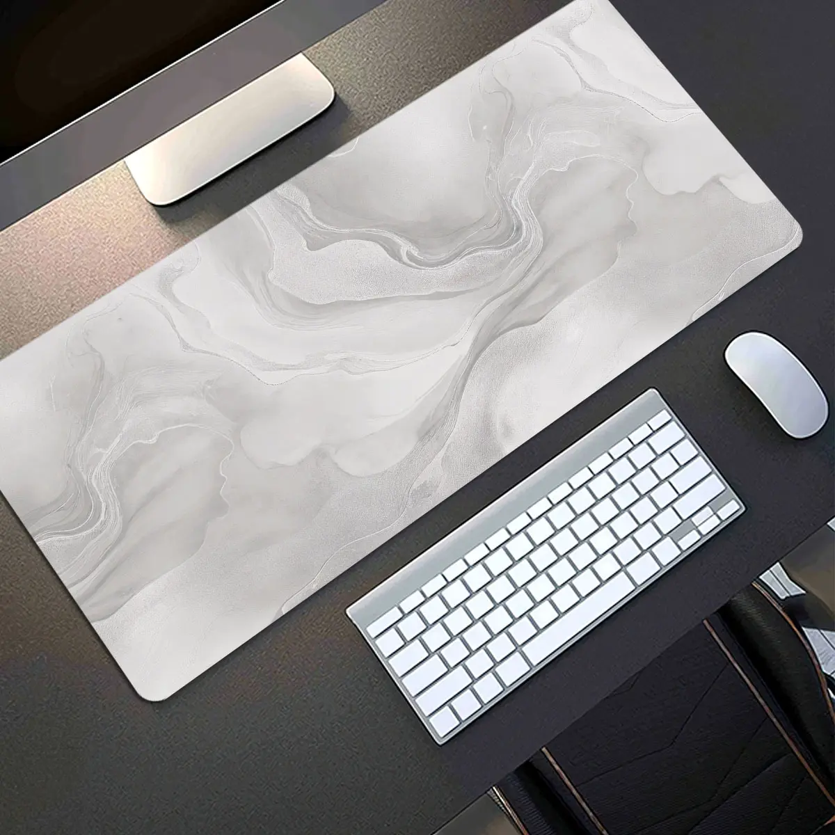 1-piece extended gaming mouse pad and computer desktop keyboard pad - white gradient texture pattern - laptop protective pad, study desk mat - durable non-slip base, high-definition printing - suitable for home, back-to-school season, dormitory, office, a