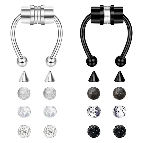1 Set Fake Septum Piercing Magnetic Fake Piercing Nose 316L Stainless Steel Horseshoe Fake Nose Rings No Pierced Clip on Nose Hoops Rings for Women Men Faux Septum Ring