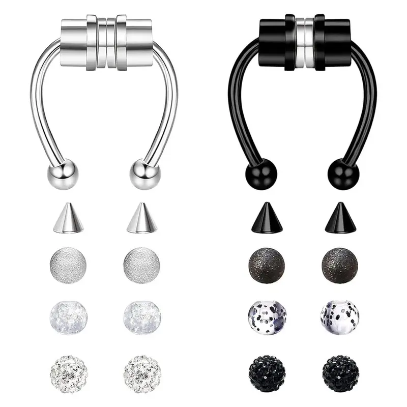 1 Set Fake Septum Piercing Magnetic Fake Piercing Nose 316L Stainless Steel Horseshoe Fake Nose Rings No Pierced Clip on Nose Hoops Rings for Women Men Faux Septum Ring