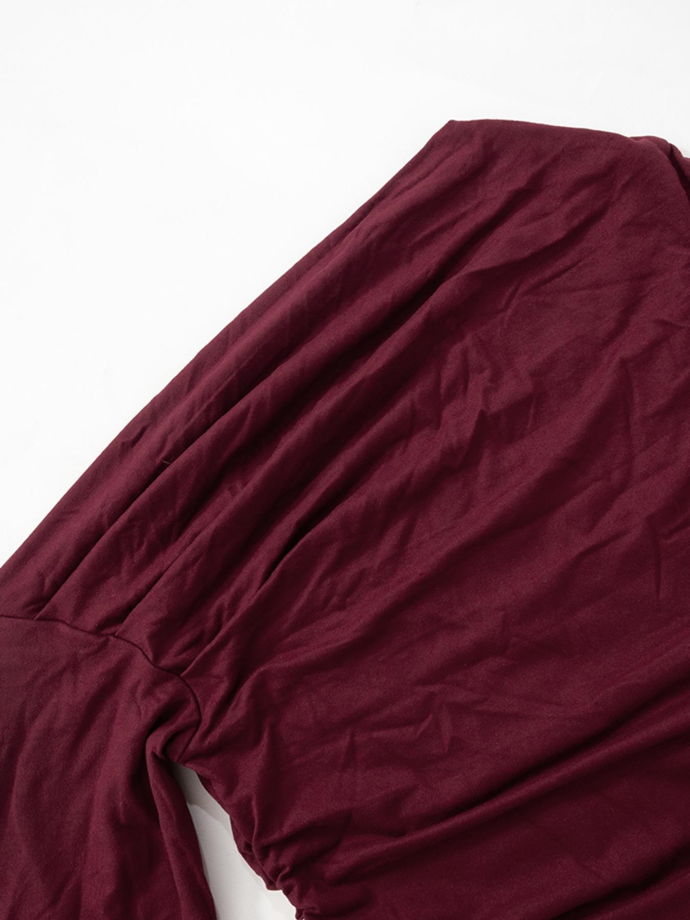 Women's Plain Ruched Asymmetrical Neckline Crop Tee, Casual Long Sleeve T-shirt for Daily Wear, Valentine's Day Gift, Ladies Clothes for All Seasons