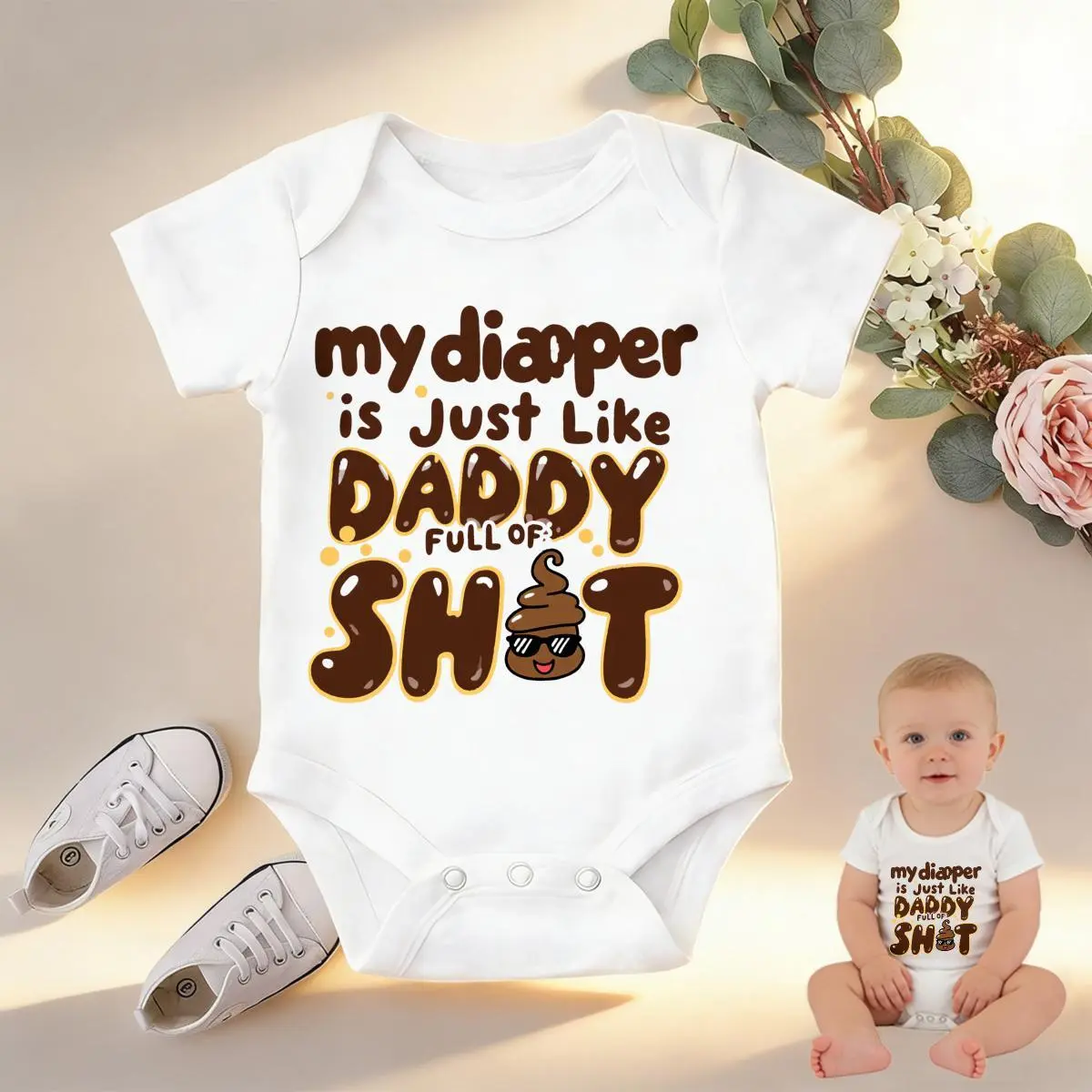 Funny Print Baby Bodysuit in 100% Cotton, Casual Short Sleeve Newborn Outfit, Soft Breathable Romper with Snap Closure, Newborn Outfits, Bodysuit Clothes, Cute Print, Baby Boy Clothes, Vibrant, Easy Snaps