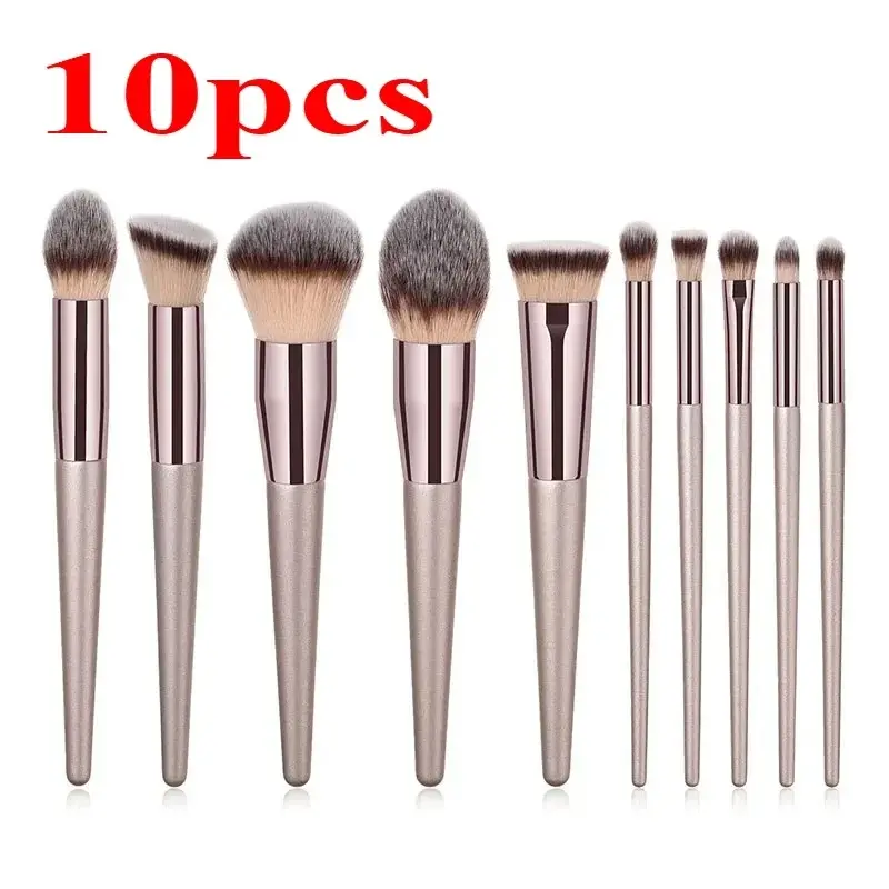 10 Champagne Gold Professional Makeup Brush Set Basic powder blusher concealer eye shadow Brush Full Face Makeup Set