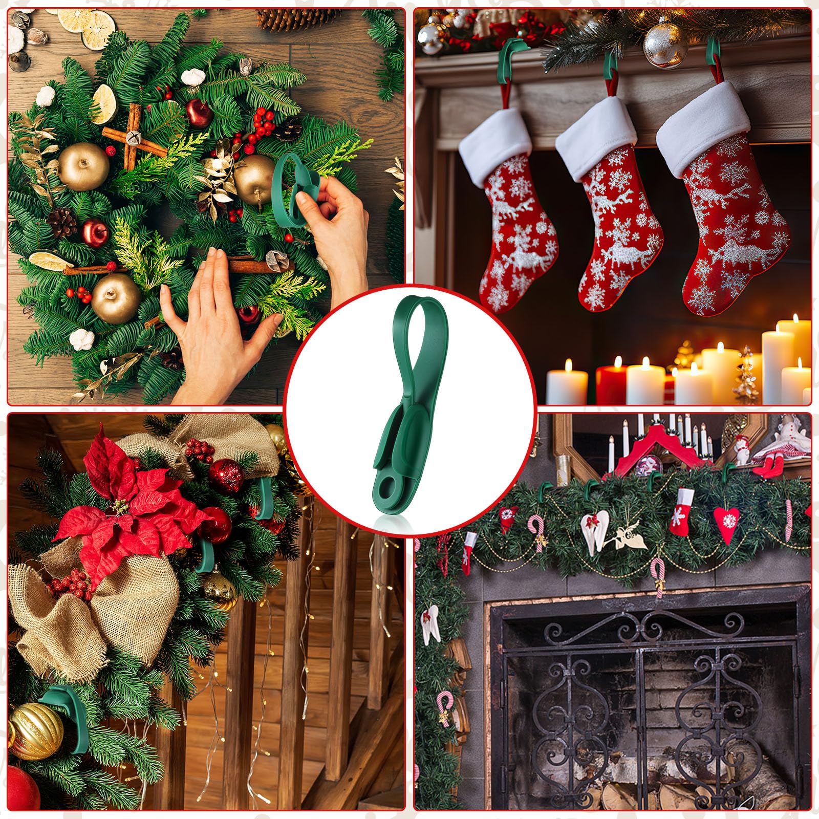 12 Pcs Christmas Garland Hook Pine Branch Garland Wall Hooks Green Wall Hanger Mantle Wreath Hook Christmas Garland Ties Stocking Holder Reusable Silicone Adhesive Straps Decoration for Fireplace Stairways  Home Decor Party  2024 ornament
