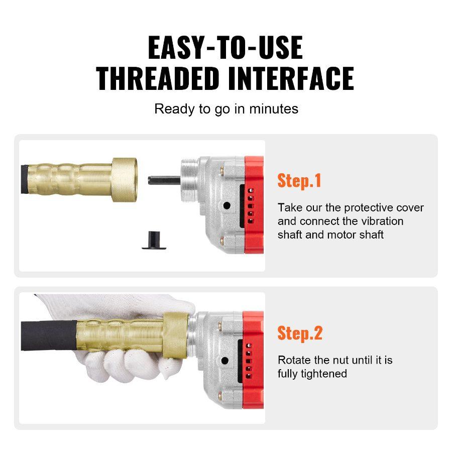 VEVOR Electric Concrete 1300W 16000 VPM, 2HP Copper Motor Handheld Concrete Vibrating Tool, Portable Pencil Cement with Shaft of 14.75ft/ 4.5m, Remove Air Bubble and Level Concrete