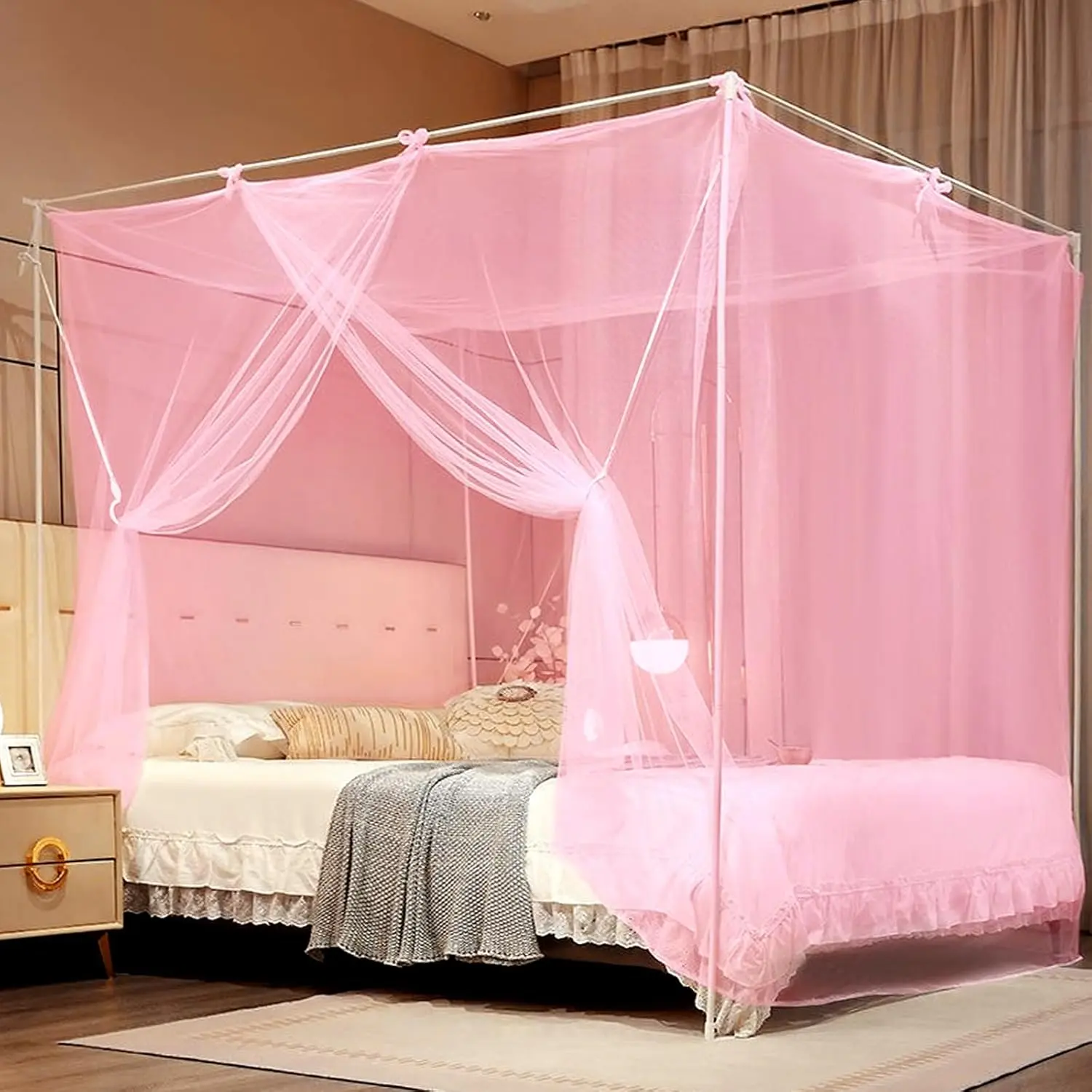 Pink Net for Bed Mosquiteros para Camas Bed Netting Mesh for Camping Travel Dormitory Home Bedroom Decor L79 X W47 X H71 Inch