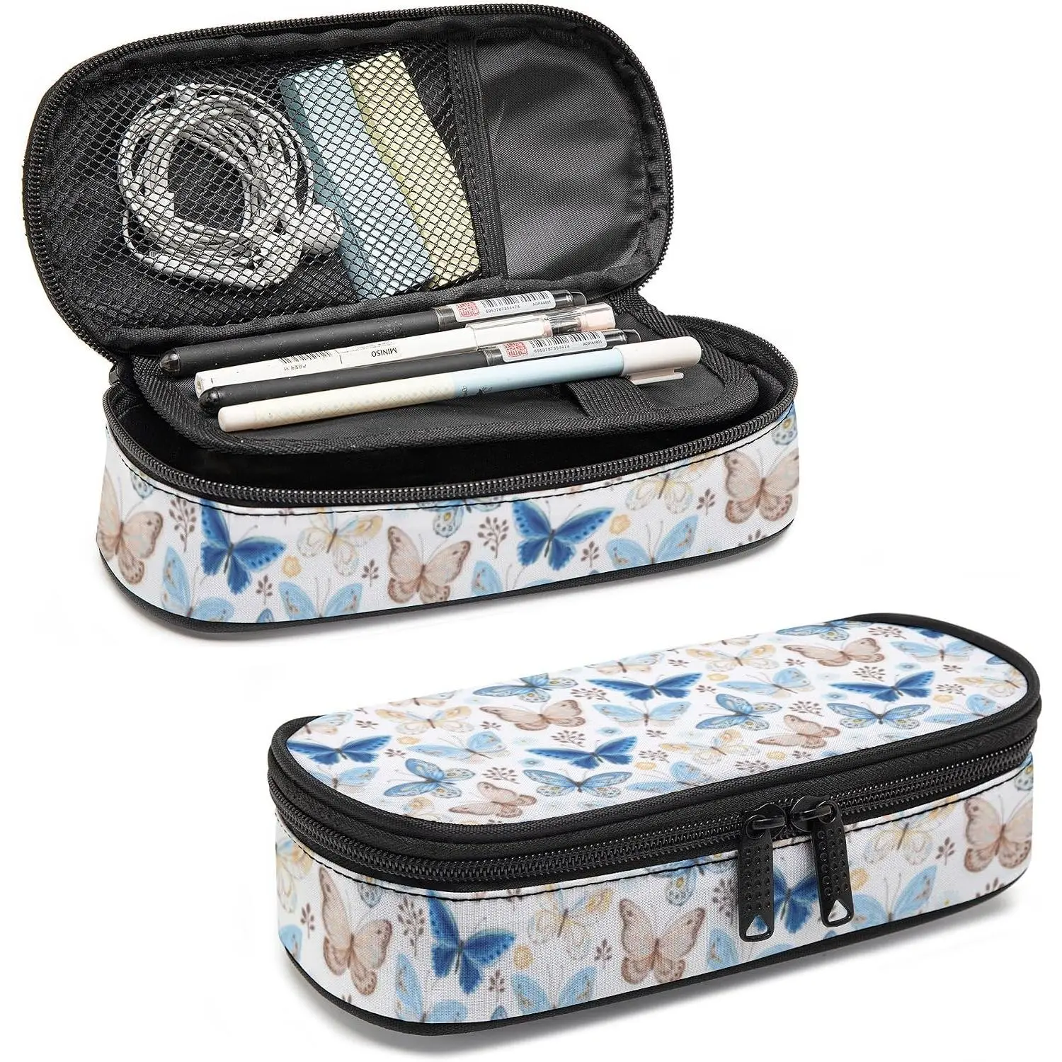Butterfly Pencil Case, Large Capacity Pen Pencil Case for Boys Girls Teen,  3 Compartments Multifunction Pencil Box with Zipper Organizer, Pencil Pouch for  to School Students