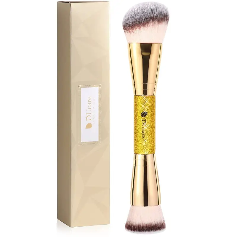 Dual End Foundation Contour Bronzer Brush, Gold Glitter Handle Double Ended Professional Face Makeup Tool for Liquid Cream Powder : Beauty & Personal Care