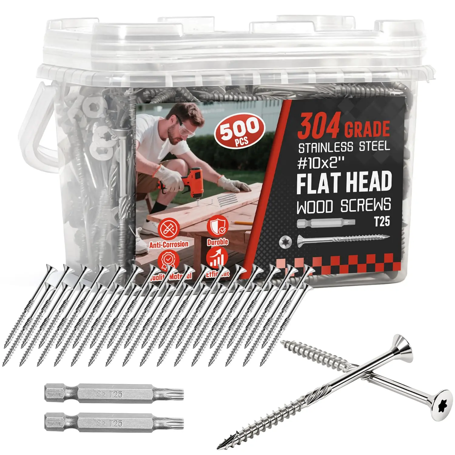 #10x2 Inch 304 Stainless Steel Deck Screws 500 count - -Resistant Outdoor  Fasteners for Fences, Decks,  Project - T25  Drive Bit