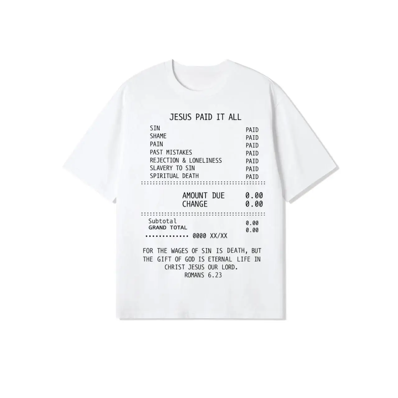 Unisex Cotton "Jesus Paid It All" Short-Sleeve Crew Neck Sports Top - Distressed Letters, Digital Print Christian Faith Letters, Casual Christian Menswear