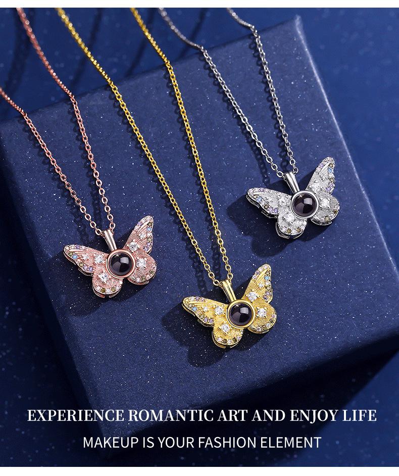 Best-selling versatile colorful diamond butterfly projection pendant for women, 100 languages "I love you" HD color photo necklace for women