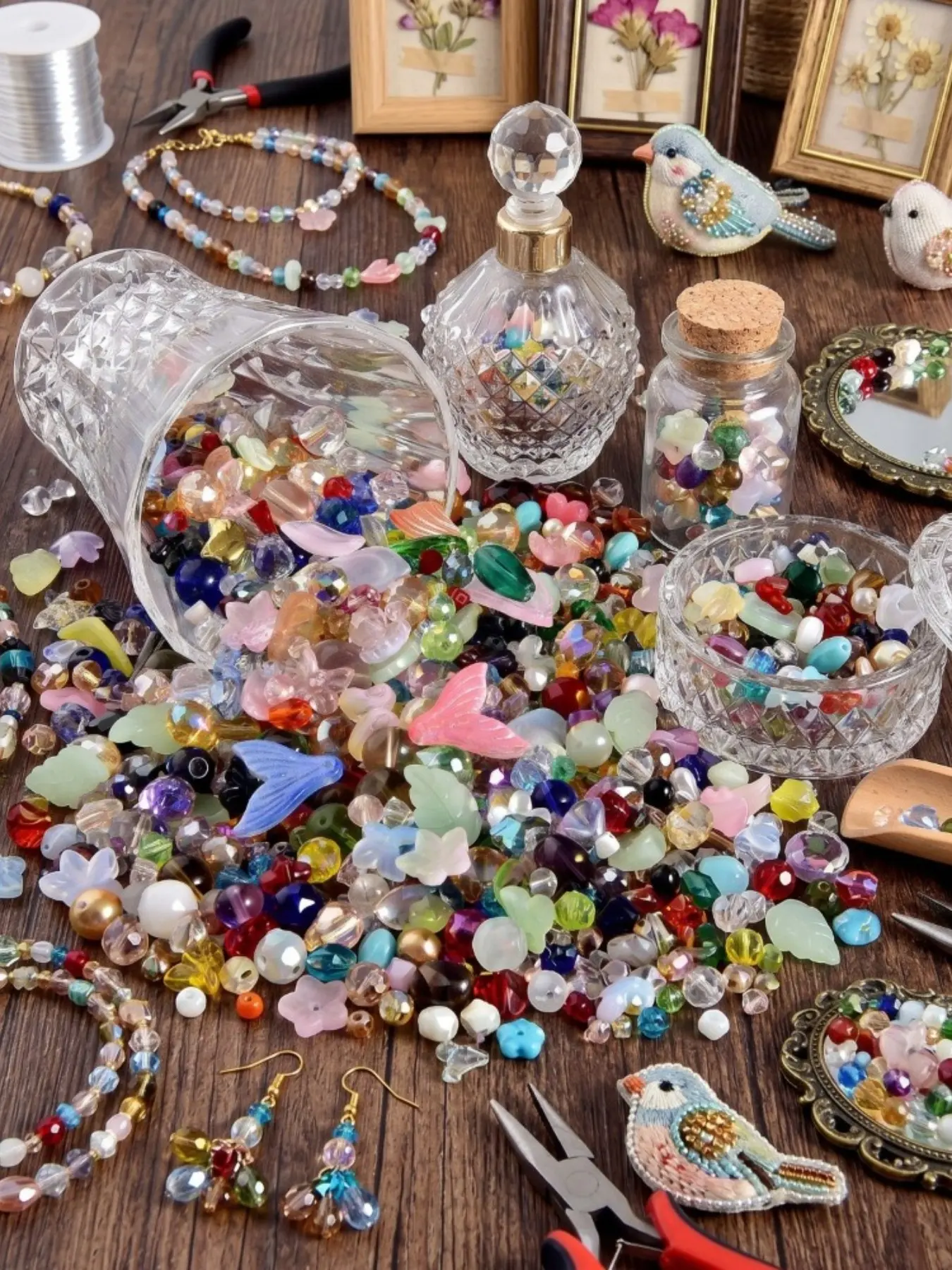 107g Mixed Glass Beads for Jewelry Making, Crystal Shiny Loose Spacer Beads Assortment, DIY Earrings Bracelets Necklaces, Suncatcher Craft Beads for Adults and Beginners