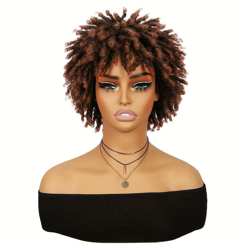 LEZN HAIR Chic Short Dreadlock Wig for Black Women - 6 Inches Ombre Synthetic Hair, Faux Locs Twist Braided Afro Curly Style, High-Temperature Fiber, Fit