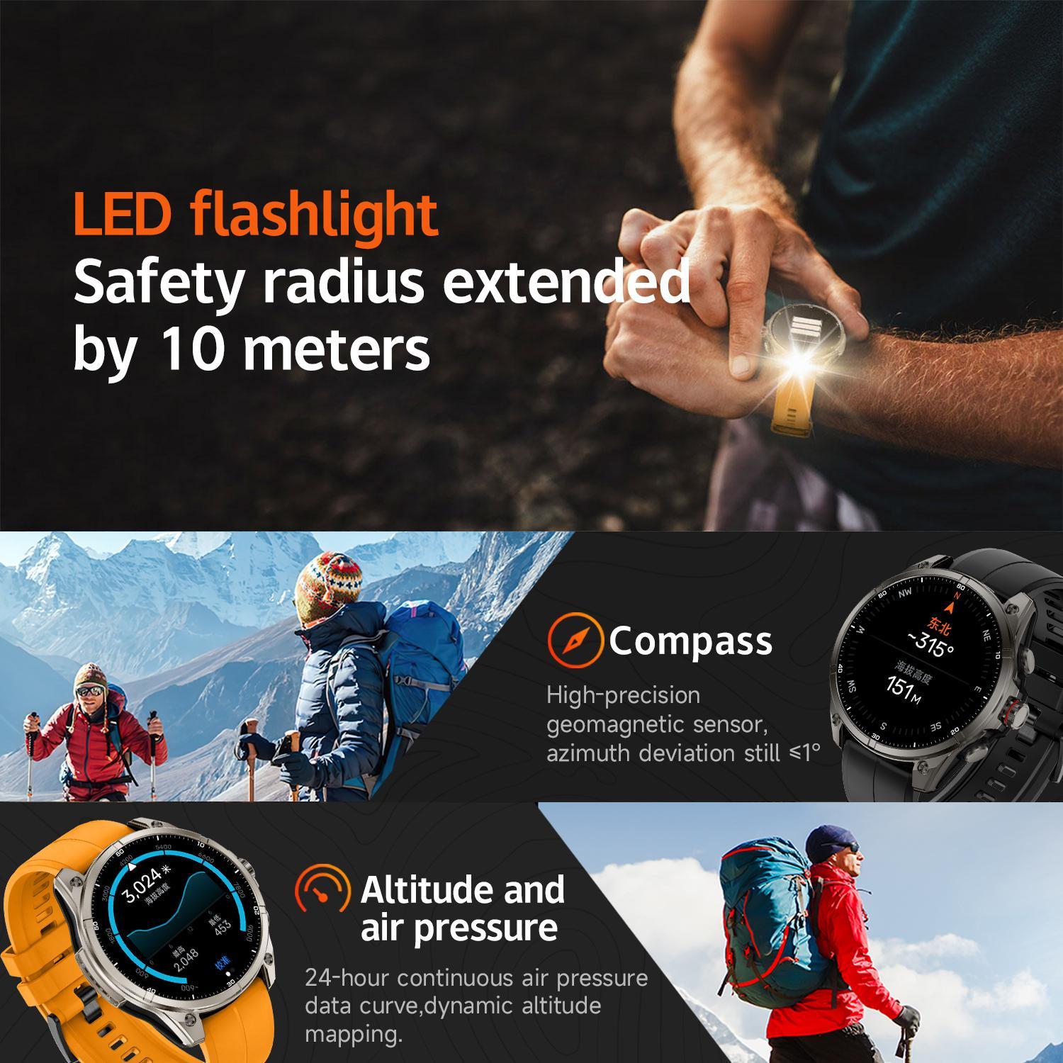Multifunctional Smart Watch, Fashion Digital Watch with LED Flashlight, Outdoor Sports Watch with GPS Tracking & Fitness Function for Women & Men, Wearable