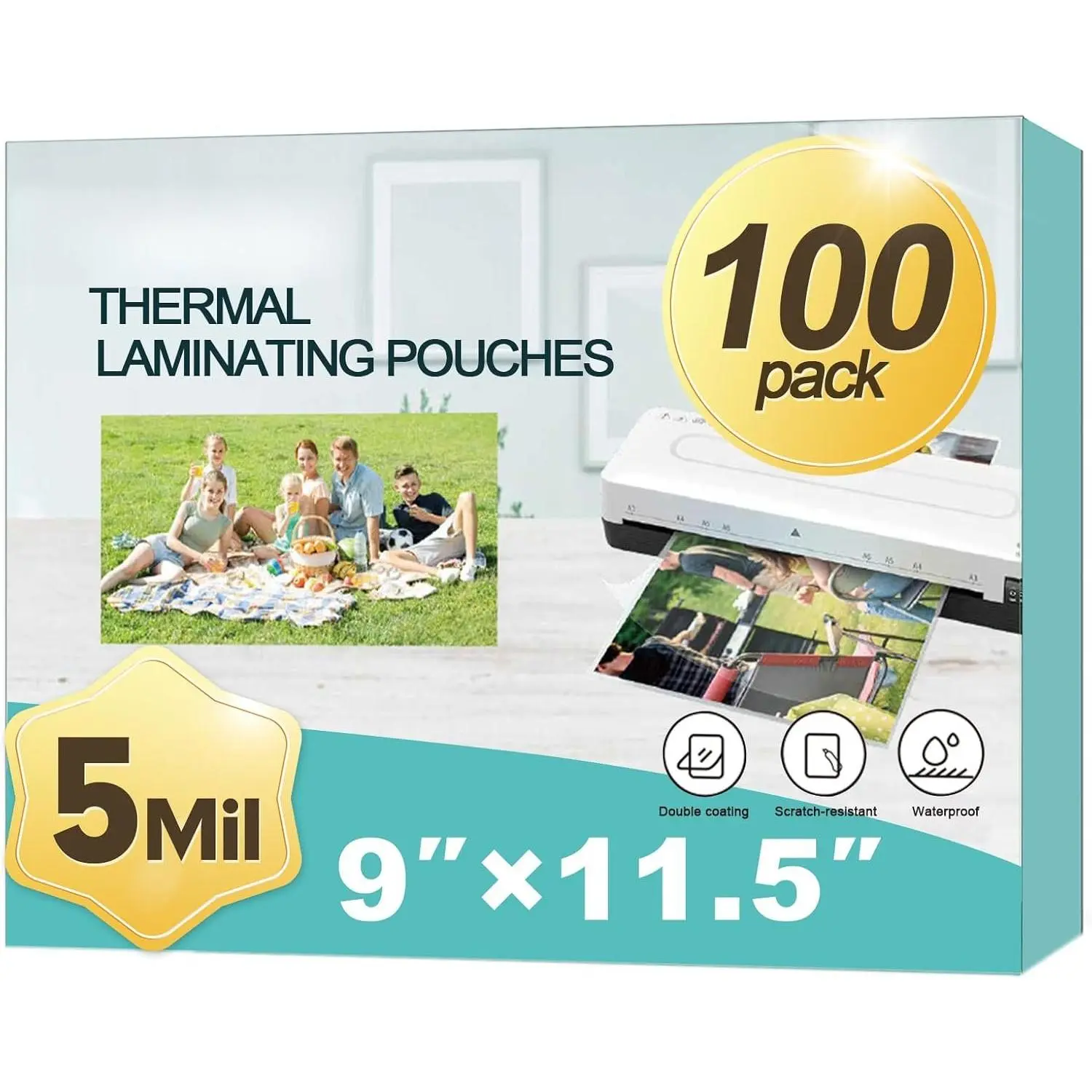 Laminating Sheets,  100 Pack Thermal Laminator Pouches Holds 8.5 x 11 Inch, 5 Mil Clear Laminator Paper 9 x 11.5 Inch, Letter Size
