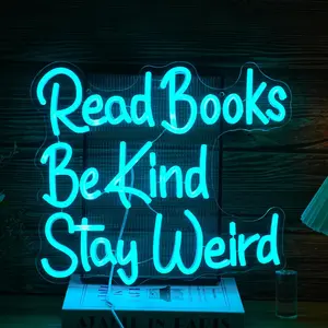 Read Books Be Kind Stay Weird Neon Sign Dimmable Ice Blue Read Books Led Neon Light for Wall Decor USB  Be Kind Light Up Sign for Classroom Study Room Bookstore  Wall Decor