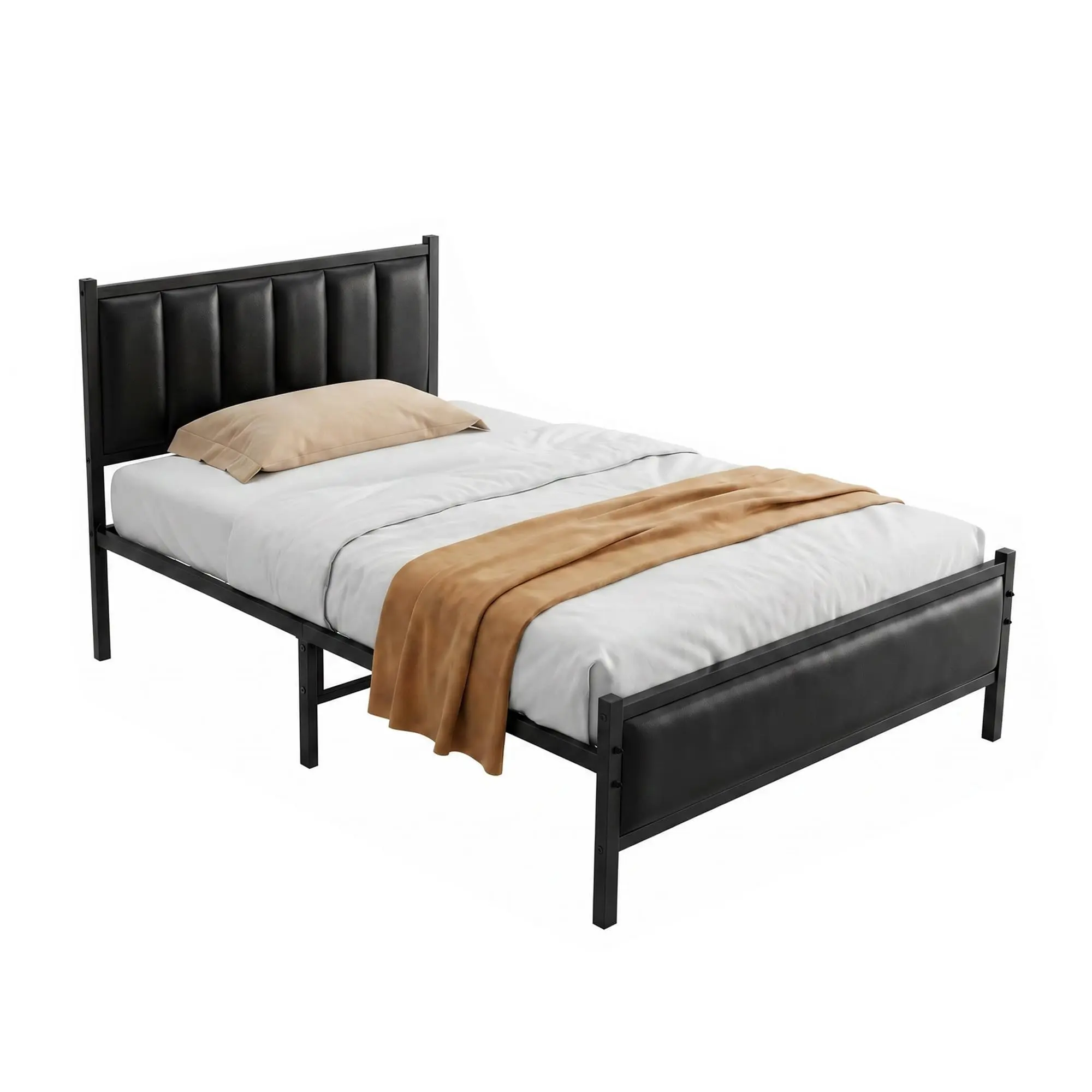 Single/Twin Size Platform Bed Frame with Upholstered Headboard, No Box Spring