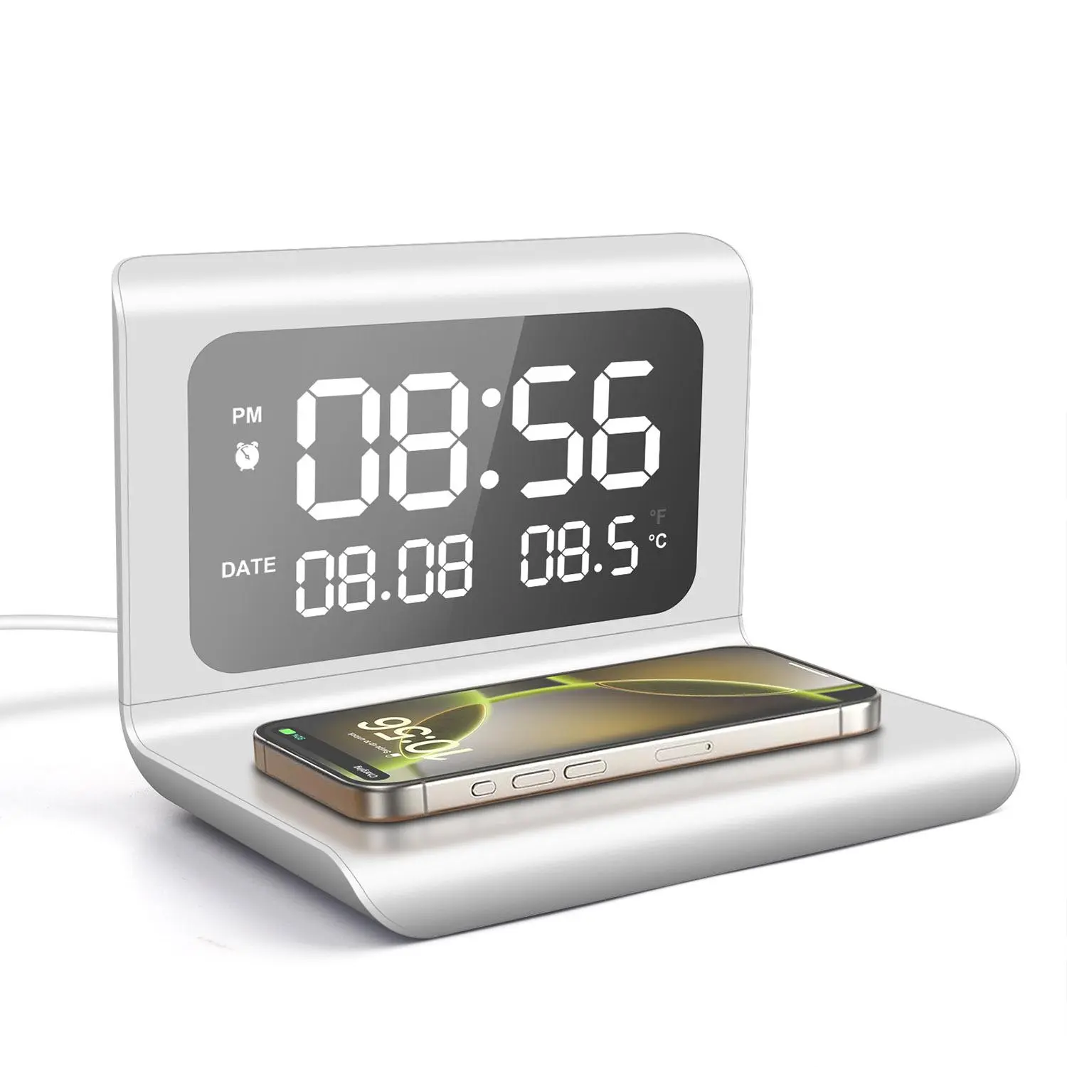 FDGAO Wireless Charging Station with Digital Alarm Clock, 15W Fast Wireless Charger for iPhone Samsung, Phone Accessories, Electronic