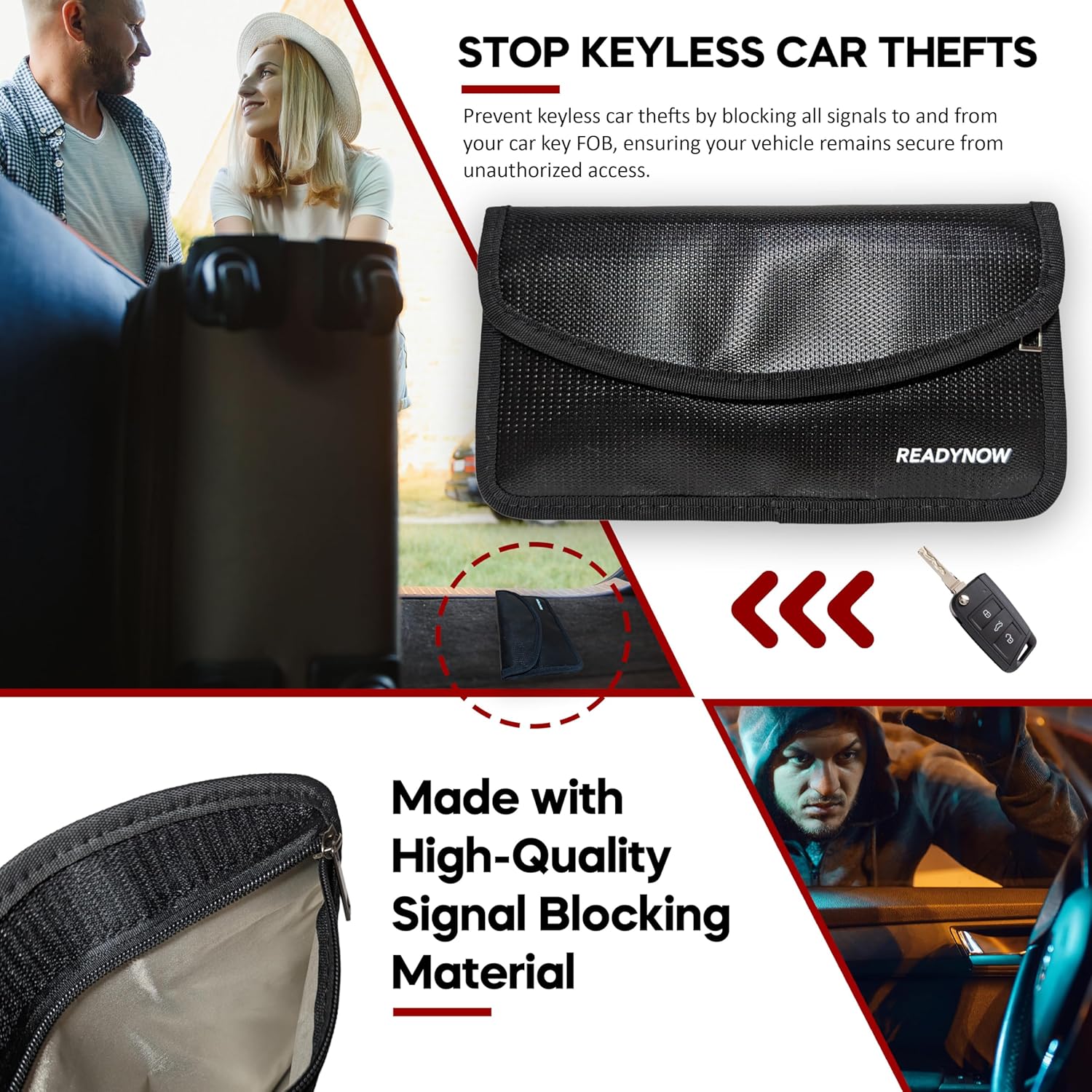 (2-Pack) Fireproof Faraday  Pouch, Cell Phone Anti-, Anti- Keyless  FOB Protection, Signal Blocker Shielding Zipper Pocket, Dual Pocket Design,