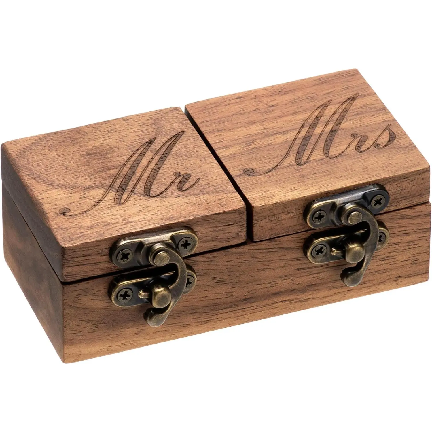 Wooden Wedding Ring Box for Ceremony Engagement Proposal Bearer Display or Jewelry Organizer Storage (Black Inner)