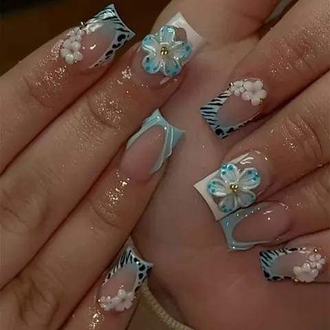 24pcs Short Square 3D French Nail Art Design Set, Includes 1 Nail Glue Pad and 1 Nail File, Plain Surface Medium Length Nails, Diy Nail Kit