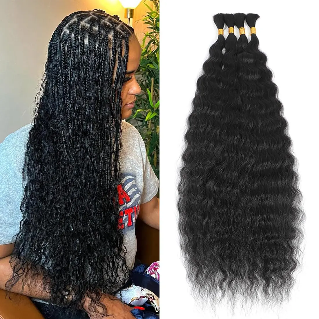Super Wave Bulk Human Hair  Unprocessed Brazilian Virgin Human Hair Extensions  for Braiding Hair Wet and Wave  Human Hair(1Pack-4PCS, 18inch  Black)