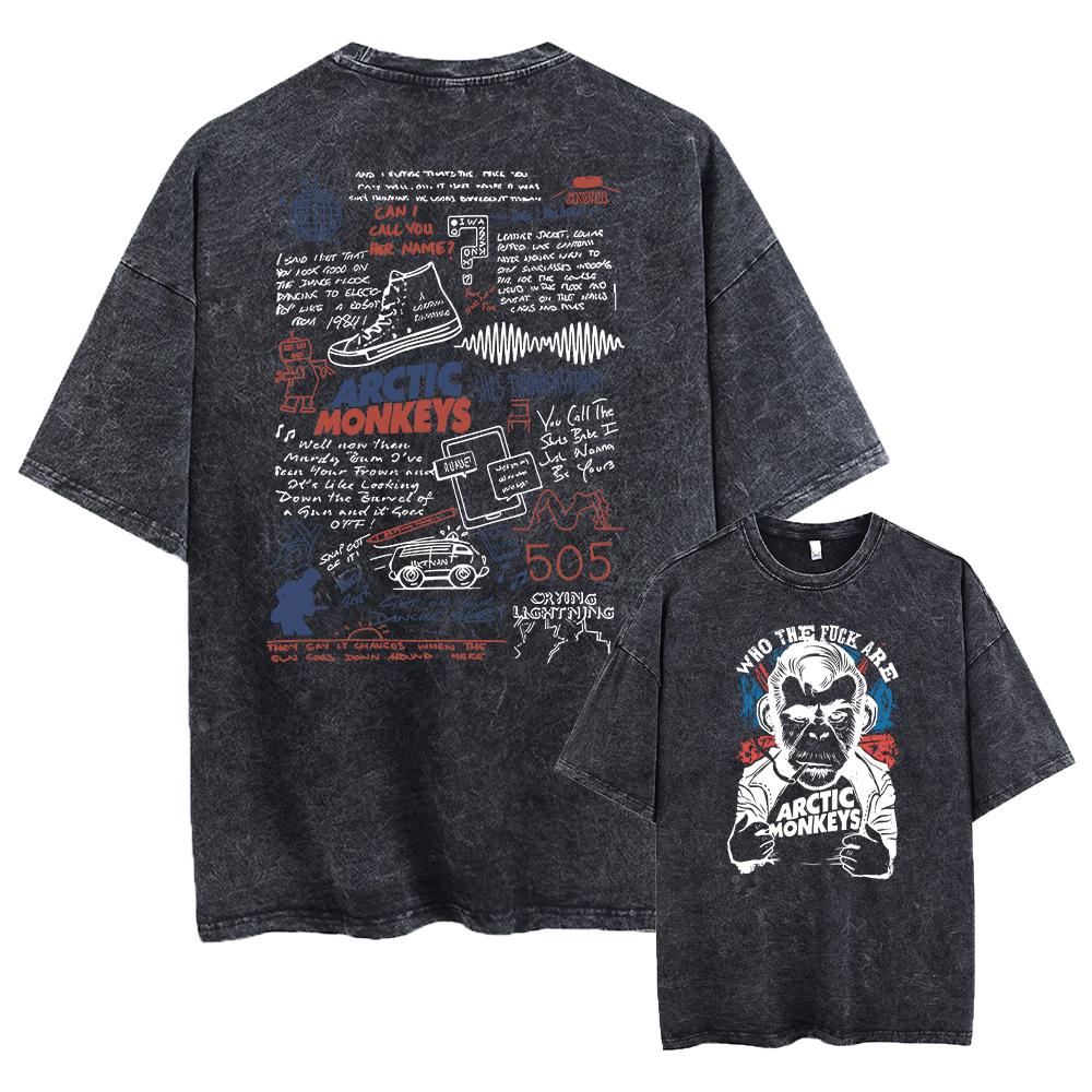 180g[100%cotton]Retro Rock Arctic Monkeys Music Album Graphic T-Shrit Men's Vintage Washed Oversized Short Sleeve T Shirt Y2k Hip Hop Streetwear