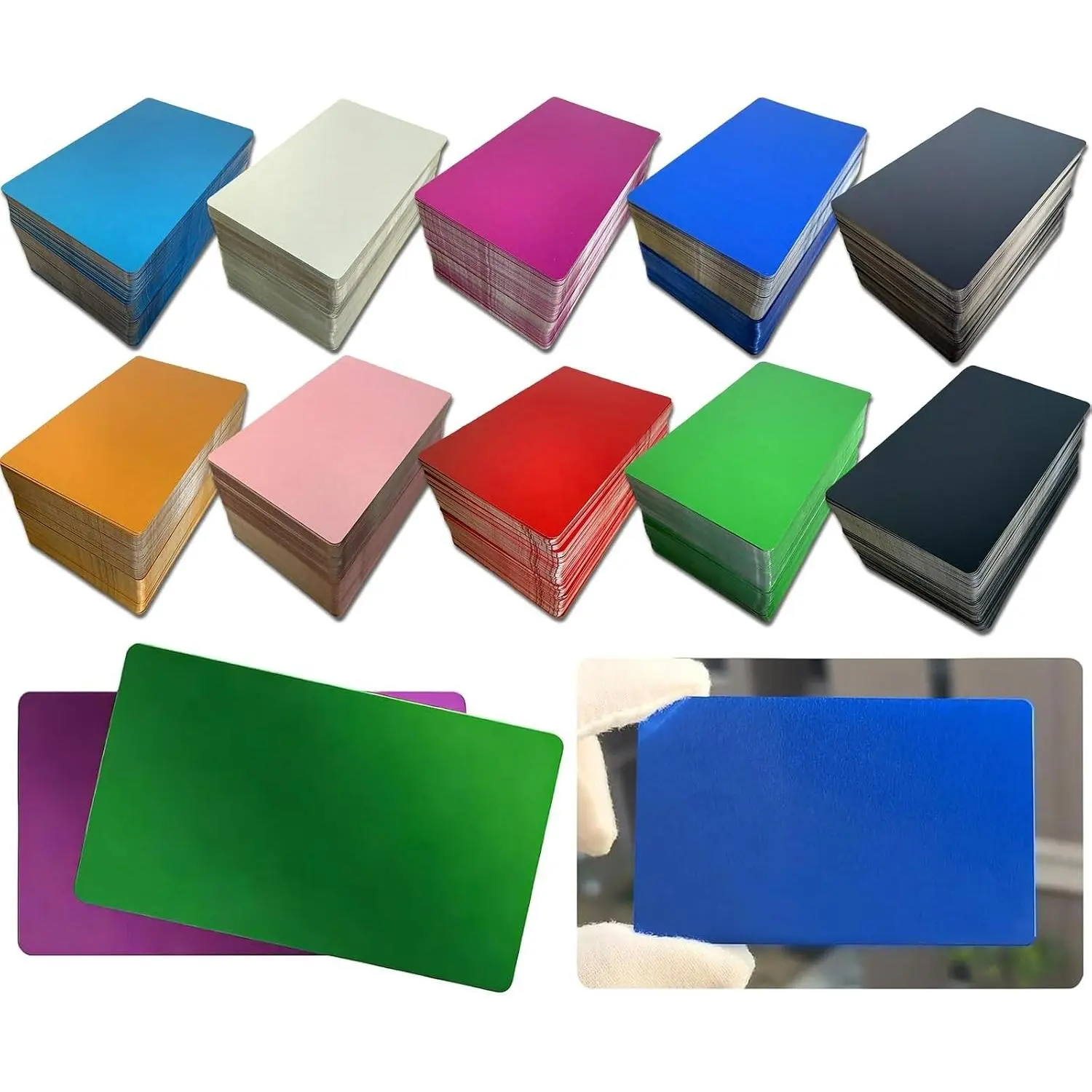 200 Pcs Metal Engraving Blanks Aluminum Sheet Laser Engraving Business Card Multipurpose DIY Gift Cards 86 x 54 x 0.21 mm for Circut, CNC, Glowforge (Multicolor)