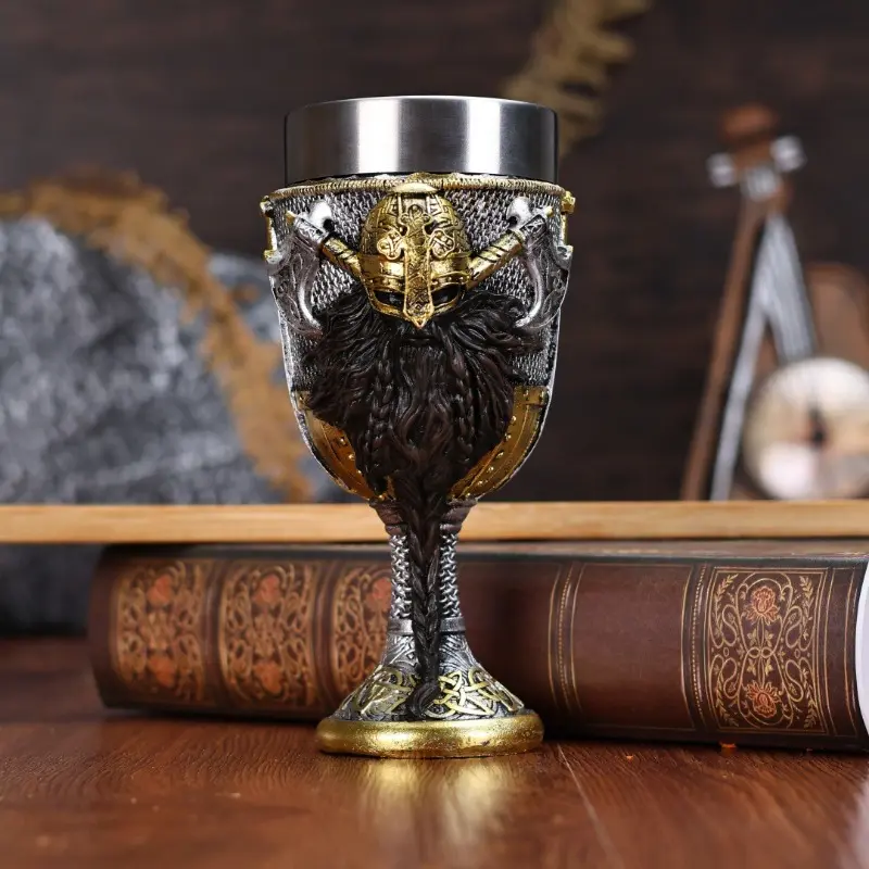 Stainless steel hand-painted handicrafts resin wine glass Western mythological cup European retro medieval Viking wine glass ornament