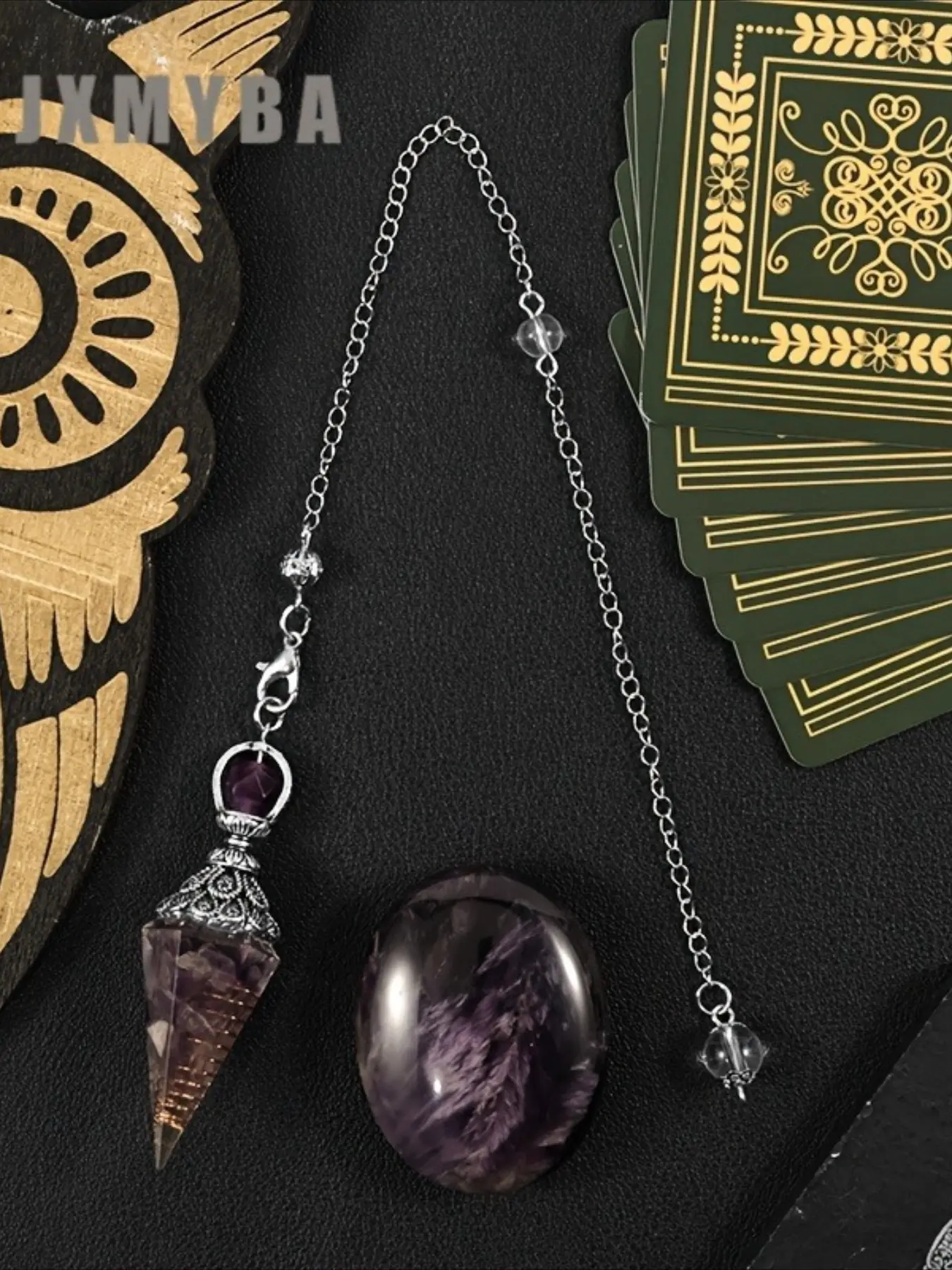 JXMYBA 2 Pieces Amethyst Pendulum Necklace-Palm Stone Soapstone, Perfect Gift for Collectors and Lovers