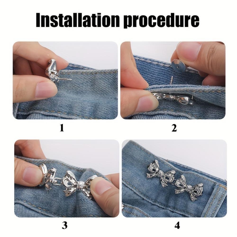 Bow Pattern Snap Pants Buckle, 2/4 Sets Adjustable Jean Button Waist Buckle, Cute Snap Pants Buckle Extender Replacement Jeans Button Attacher Pins