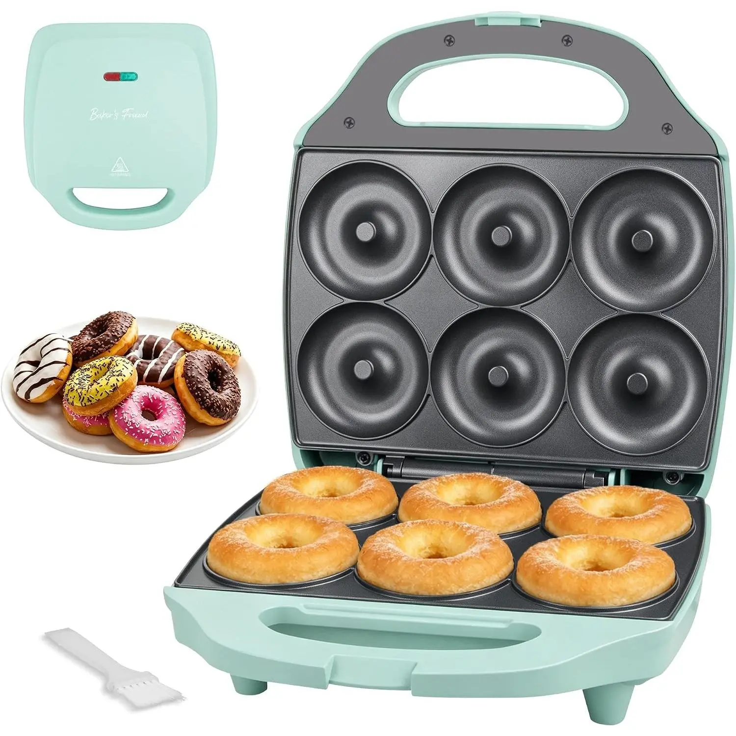Mini Donut Maker Machine for Home, 6 x 3'' Mini Doughnut Maker Machine, Donut Maker for Kids, Maquina Para Hacer Donas, Donut Baking Pan, Donut Party, Aqua