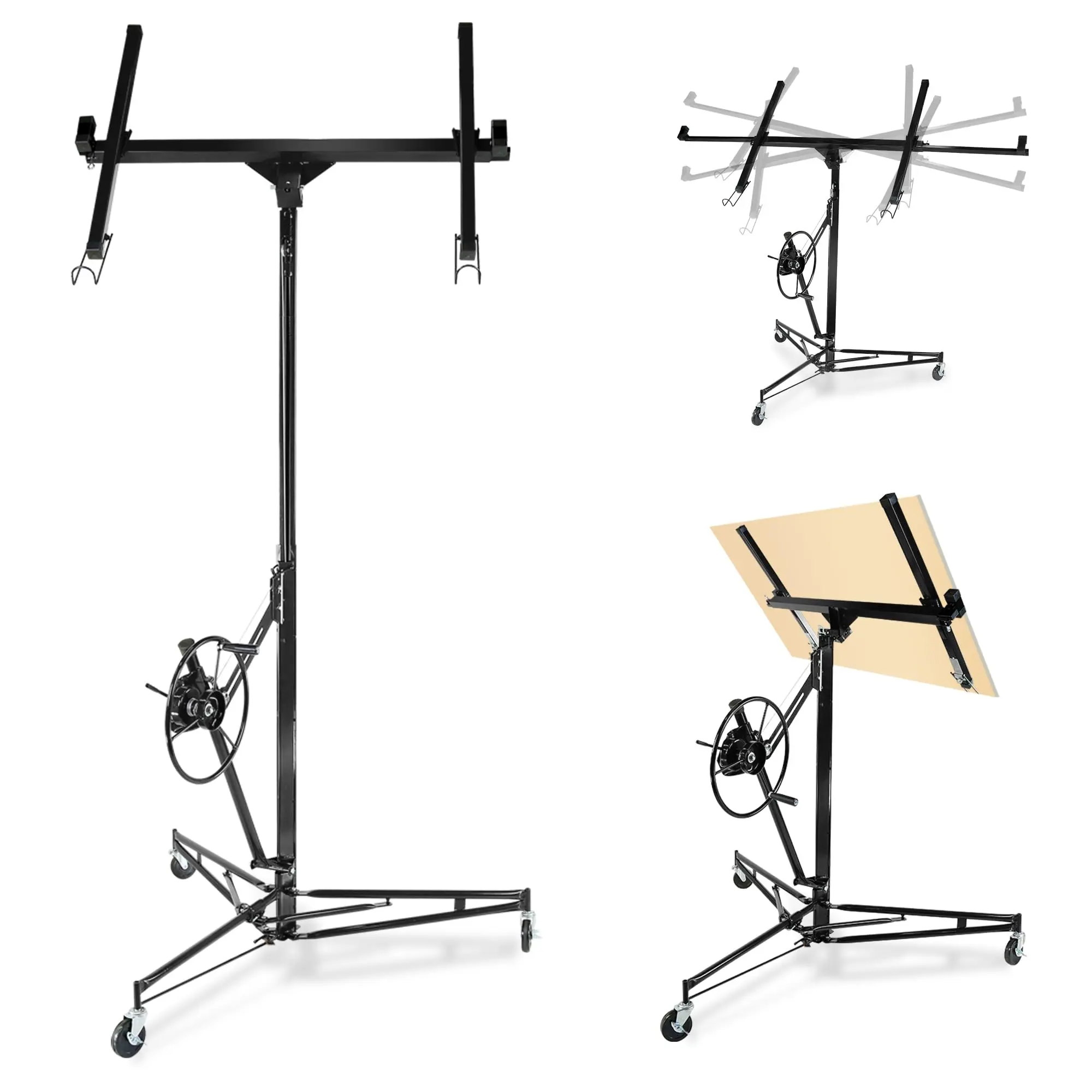GAOMON Heavy Duty 22FT Drywall Lift - 150lb Capacity Telescopic Steel Sheetrock Hoist - Locking Wheels - Single Person Panel Lifter for Ceiling & Wall Installation